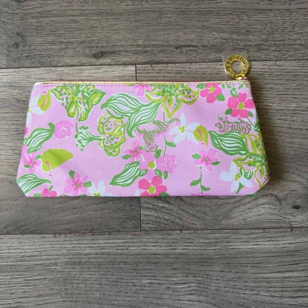 Lilly Pulitzer x Estee Lauder Small Makeup Cosmetic Bag Pink‎ Floral Palm NWOT
